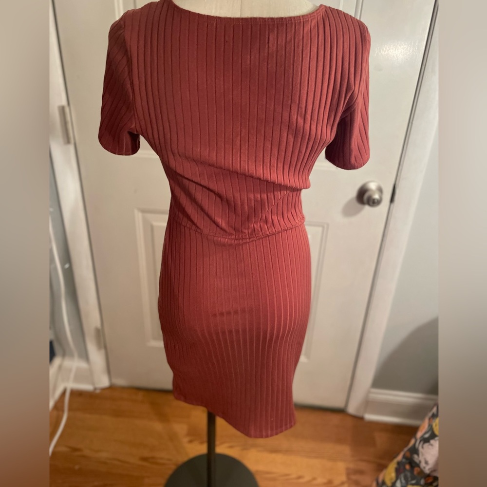 Abercrombie & Fitch Brick Red Ribbed Button-Front Mini Dress - Picture 4 of 5